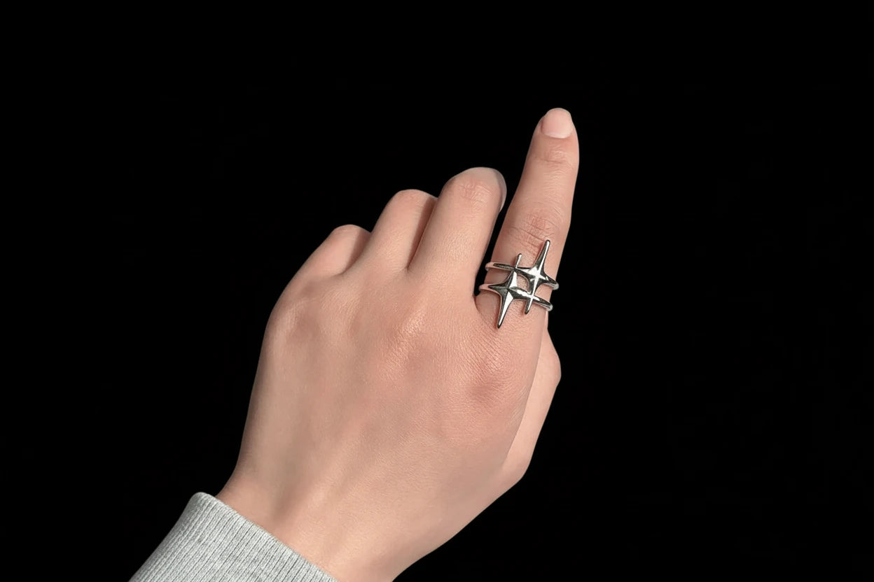 Vintage Silver Star Open Ring