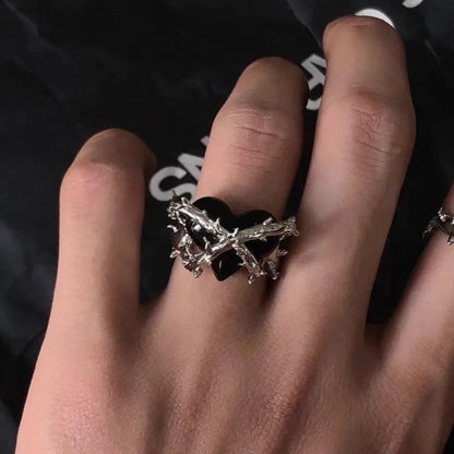 Vintage Black Spiked Heart Ring
